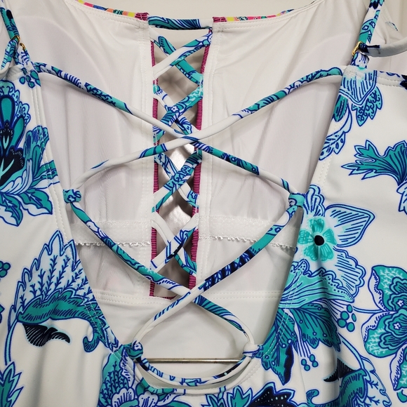 NWT LA BLANCA Santorini Multi Strap Cross Back One Piece Swimsuit Strappy Sz 16 - Picture 8 of 10